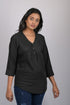 V neck top for women western party wear with button Black Striped V-Neck Top (OTL-TPS1063)